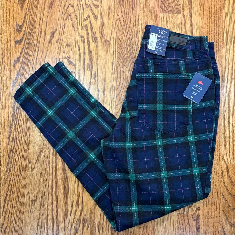 NWT High-Rise Skinny Plaid Pants